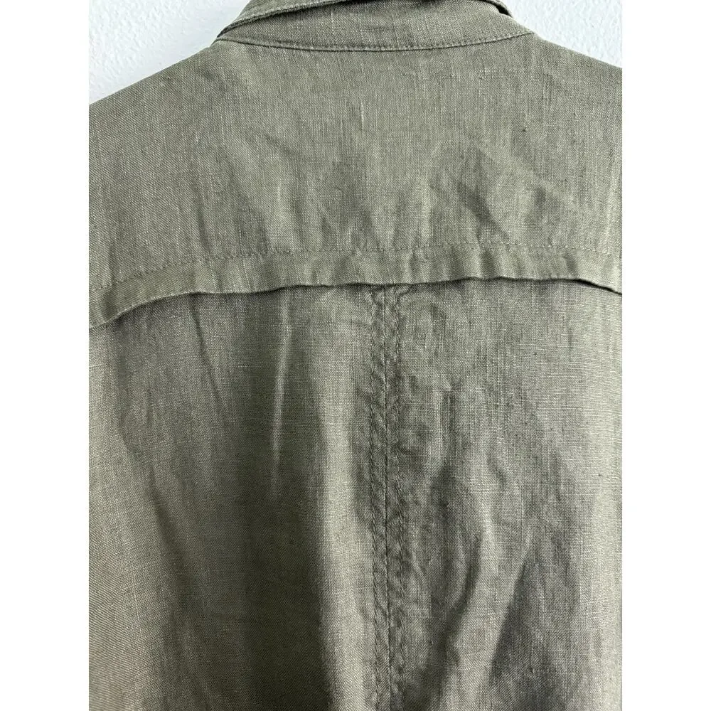 INC Utility Jacket Women's 2XL Olive Green Linen Lightweight Cargo Military Chic - Picture 8 of 14